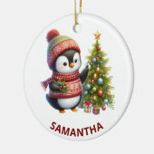 Vrolijke kerst Schattigee pinguïn met kerstboom Keramisch Ornament (Links)