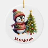 Vrolijke kerst Schattigee pinguïn met kerstboom Keramisch Ornament (Achterkant)
