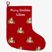 Vrolijke kerst Schattigee sneeuwpopboom gepersonal Grote Kerstsok (Voorkant)