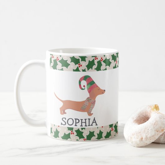 Vrolijke kerst Schattigee teckel hond Koffiemok (Met donut)