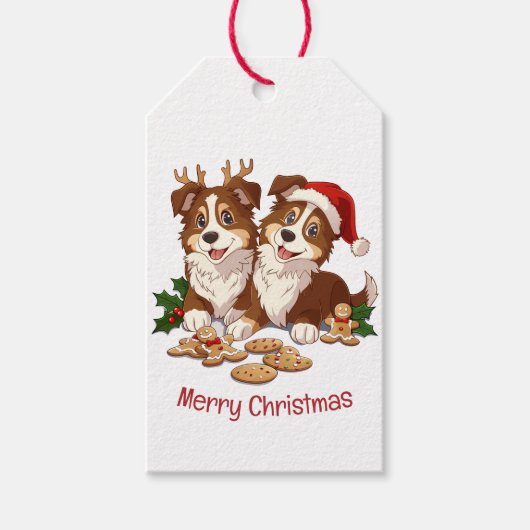 Vrolijke kerst Shetland Sheepdogs Cadeaulabel (Voorkant)