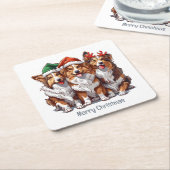 Vrolijke kerst Shetland Sheepdogs Kartonnen Onderzetters (Schuin)