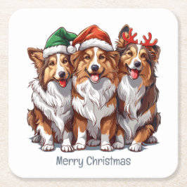 Vrolijke kerst Shetland Sheepdogs Kartonnen Onderzetters