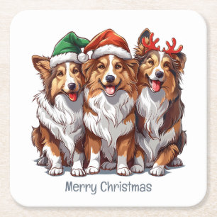 Vrolijke kerst Shetland Sheepdogs Kartonnen Onderzetters