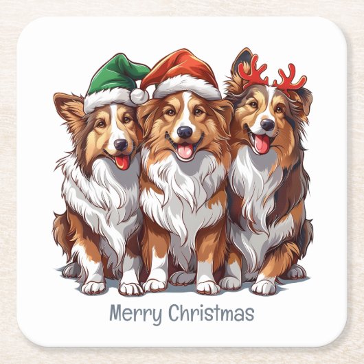 Vrolijke kerst Shetland Sheepdogs Kartonnen Onderzetters (Voorkant)