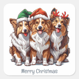 Vrolijke kerst Shetland Sheepdogs Vierkante Sticker