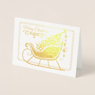 Vrolijke kerst Sleigh Tree Family Holiday Folie Kaarten