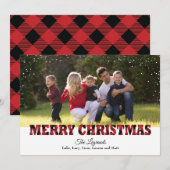 Vrolijke kerst sneeuw Kaart | Buffalo Plaid (Voorkant / Achterkant)