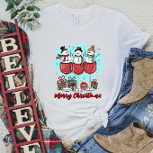 Vrolijke kerst sneeuwman en wijn T-shirt