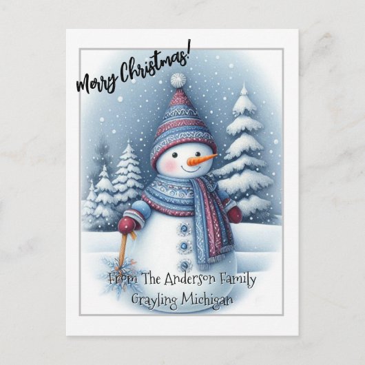 Vrolijke kerst sneeuwman, gepersonaliseerd briefkaart (Voorkant)