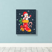 Vrolijke kerst sneeuwman in kousen canvas afdruk (Insitu (Houten vloer))