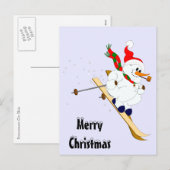 Vrolijke kerst sneeuwman op ski's feestdagenkaart (Voorkant / Achterkant)