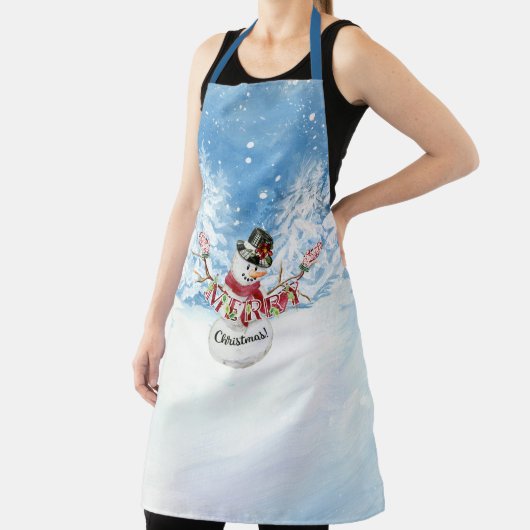 Vrolijke kerst Sneeuwman Waterverf Sneeuwbomen Schort (Insitu)