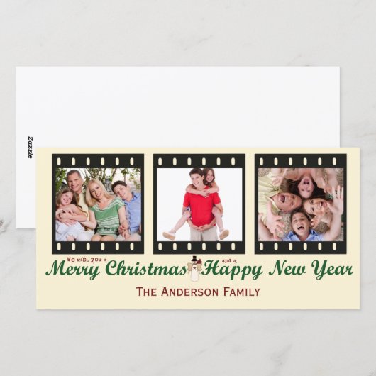  vrolijke kerst sneeuwpop fotokaart feestdagenkaart (Voorkant / Achterkant)