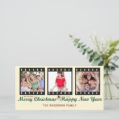 vrolijke kerst sneeuwpop fotokaart feestdagenkaart (Staand voorkant)