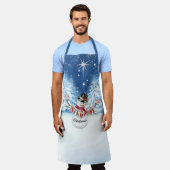 Vrolijke kerst sneeuwpop ster nacht sneeuwbomen schort (Gedragen)