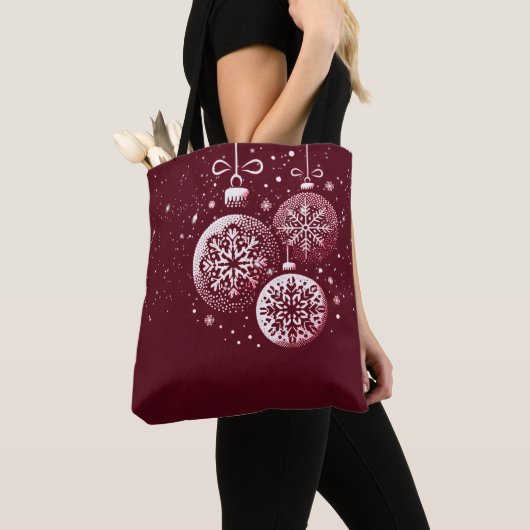 Vrolijke kerst sneeuwvlok Ornamenten Tote Bag (Dichtbij)