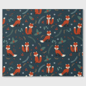 Vrolijke kerst sneeuwvlokken Fox Holly Blue Red Cadeaupapier (Vlak)