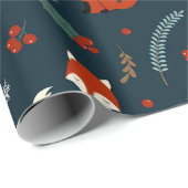 Vrolijke kerst sneeuwvlokken Fox Holly Blue Red Cadeaupapier (Rol Hoek)