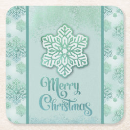 Vrolijke kerst sneeuwvlokken iriserend groen kartonnen onderzetters