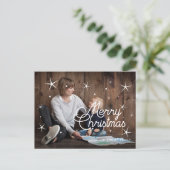 Vrolijke kerst sneeuwvlokken overlay familiefoto briefkaart (Staand voorkant)