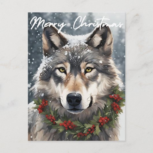 Vrolijke kerst Sneeuwwolf Feestdagenkaart (Voorkant)