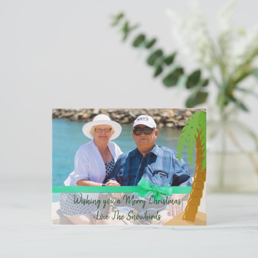 Vrolijke kerst Snowbird Funny Palm Tree Kaart (Staand voorkant)