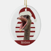 Vrolijke kerst struisvogel met kerstmuts keramisch ornament (Rechts)