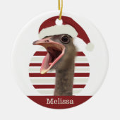 Vrolijke kerst struisvogel met kerstmuts keramisch ornament (Voorkant)