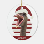Vrolijke kerst struisvogel met kerstmuts keramisch ornament (Links)