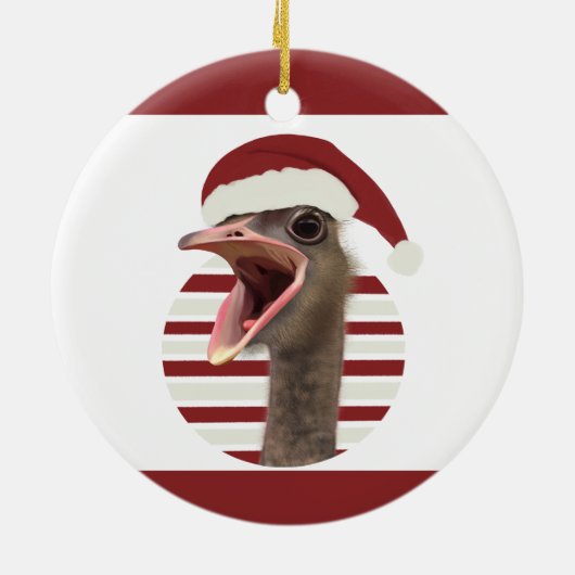 Vrolijke kerst struisvogel met kerstmuts keramisch ornament (Achterkant)