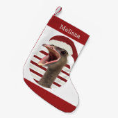 Vrolijke kerst struisvogel met kerstmuts kleine kerstsok (Voorkant (Hangend))