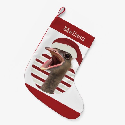 Vrolijke kerst struisvogel met kerstmuts kleine kerstsok (Voorkant (Hangend))
