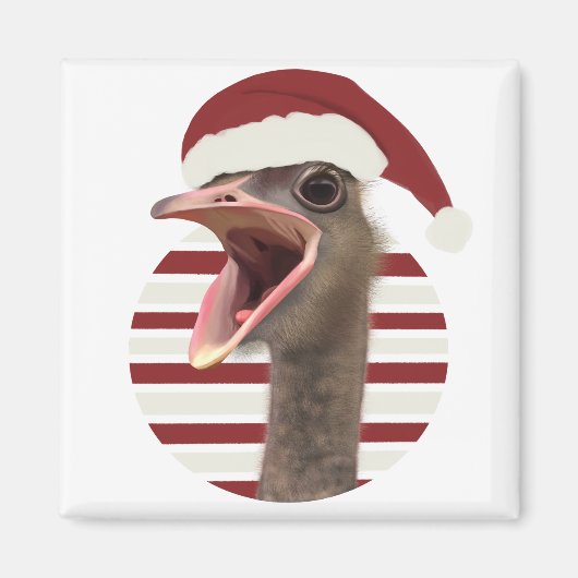 Vrolijke kerst struisvogel met kerstmuts magneet (Voorkant)