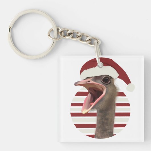 Vrolijke kerst struisvogel met kerstmuts sleutelhanger (Voorkant)