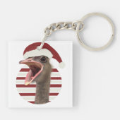 Vrolijke kerst struisvogel met kerstmuts sleutelhanger (Achterkant)