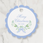 Vrolijke kerst swag met blauwe boog bedankjes labels (Voorkant)