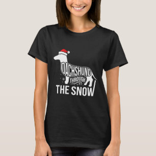 Vrolijke kerst teckel hond door de sneeuw gesneden t-shirt