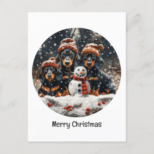 Vrolijke kerst teckel honden Sneeuwman Briefkaart