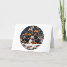 Vrolijke kerst teckel honden Sneeuwman Feestdagen Kaart