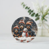 Vrolijke kerst teckel honden Sneeuwman Feestdagenkaart (Staand voorkant)