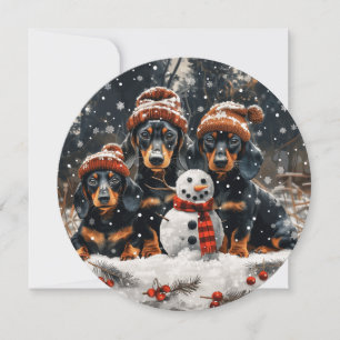 Vrolijke kerst teckel honden Sneeuwman Feestdagenkaart