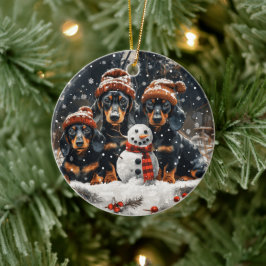 Vrolijke kerst teckel honden Sneeuwman Keramisch Ornament