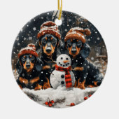 Vrolijke kerst teckel honden Sneeuwman Keramisch Ornament (Voorkant)