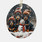 Vrolijke kerst teckel honden Sneeuwman Keramisch Ornament (Links)
