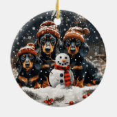 Vrolijke kerst teckel honden Sneeuwman Keramisch Ornament (Achterkant)