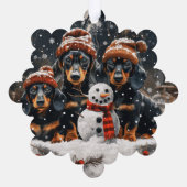 Vrolijke kerst teckel honden Sneeuwman Ornament Kaart (Achterkant)