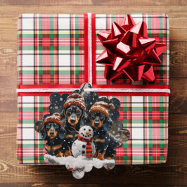 Vrolijke kerst teckel honden Sneeuwman Ornament Kaart