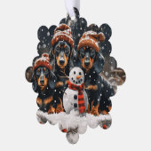 Vrolijke kerst teckel honden Sneeuwman Ornament Kaart (Links)