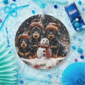 Vrolijke kerst teckel honden Sneeuwman Papieren Bordje (Feest)